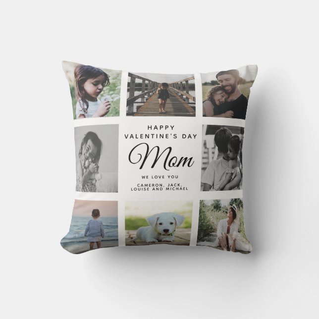 Chic Valentines Day Mum Family Photo Collage Cushion (Front)