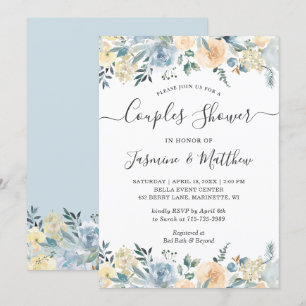 Chic Vanilla Blue Floral Wedding Couples Shower Invitation