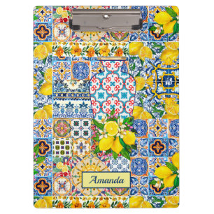 Chic Vase Mediterranean orange tiles monogram Clipboard