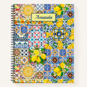 Chic Vase Mediterranean orange tiles monogram Notebook