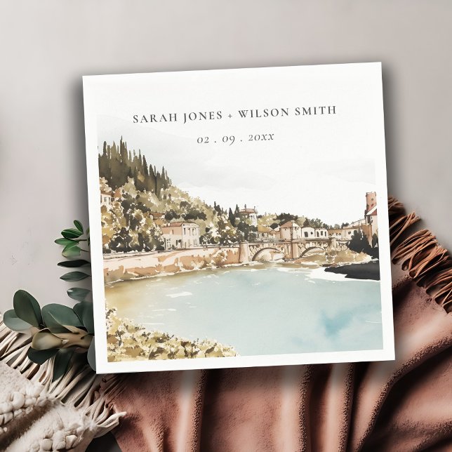 Chic Verona Adige River Italy Watercolor Wedding Napkin (Creator Uploaded)