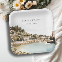 Chic Verona Adige River Italy Watercolor Wedding