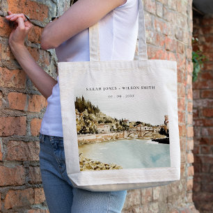 Chic Verona Adige River Italy Watercolor Wedding Tote Bag