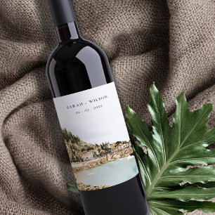 Chic Verona Adige River Italy Watercolor Wedding Wine Label
