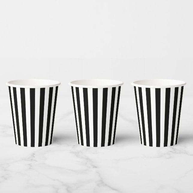 Chic Vertical Stripes Black And White Striped  Paper Cups (Multi)
