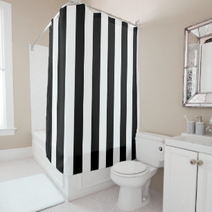 Chic Vertical Stripes Black And White Striped Shower Curtain
