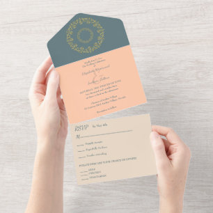 Chic Vibes Gold Wedding All In One Invitation