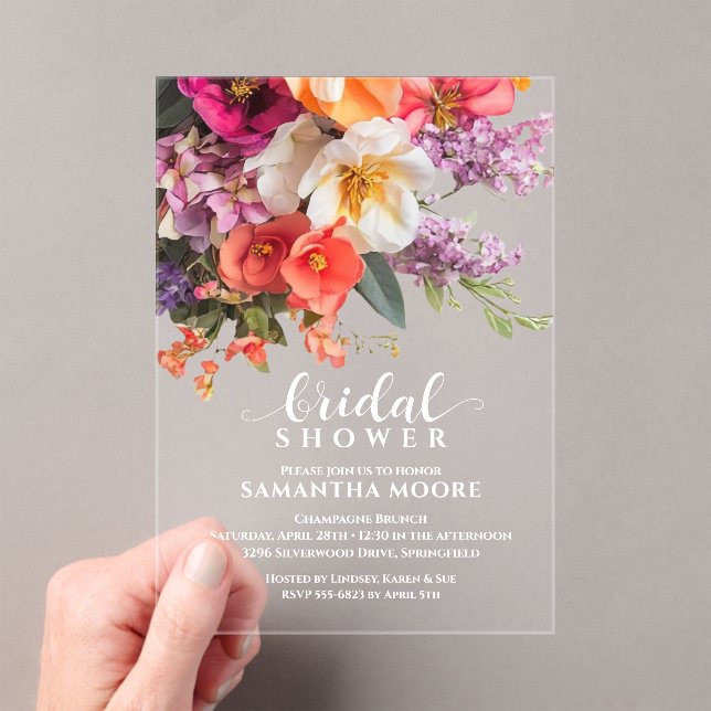 Chic Vibrant Floral Bridal Shower Acrylic Invitations (Insitu (Handheld))