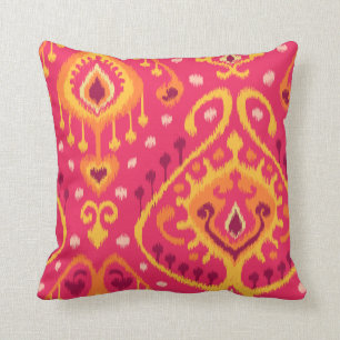 Chic vibrant pink and orange tribal ikat print cushion
