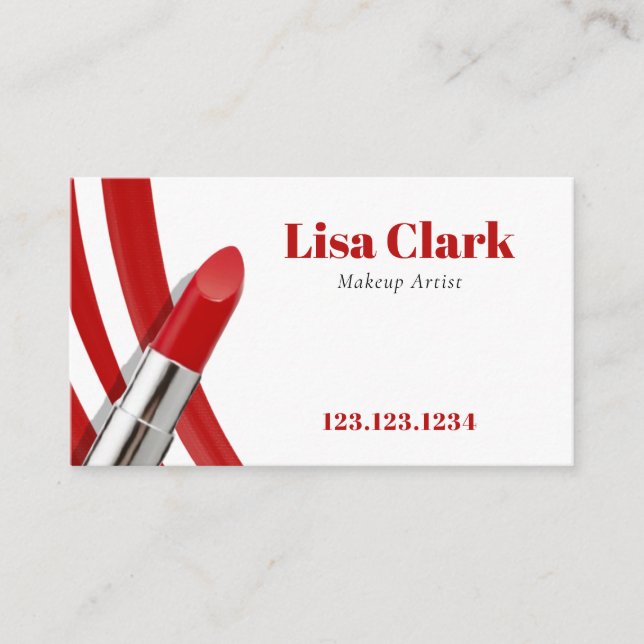 Chic Vibrant Red Lipstick Feminine Makeup Artist  Business Card (Front)