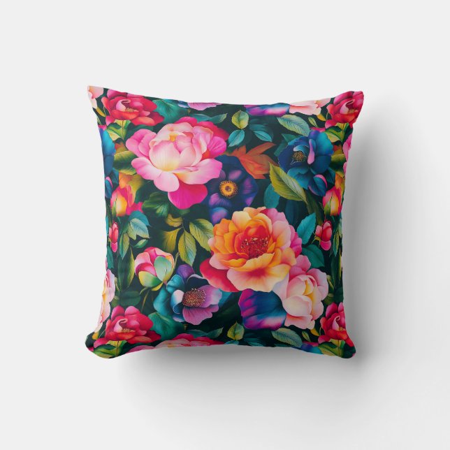Chic vibrant roses pattern cushion (Front)