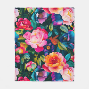 Chic vibrant roses pattern fleece blanket