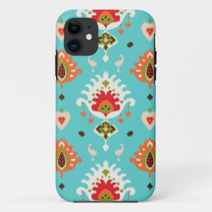 Chic vibrant turquoise  tribal ikat print iPhone 11 case
