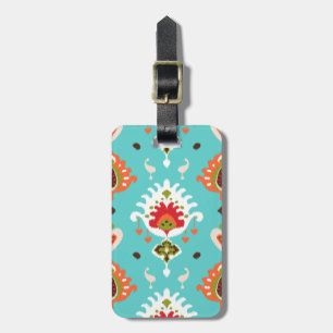 Chic vibrant turquoise  tribal ikat print luggage tag