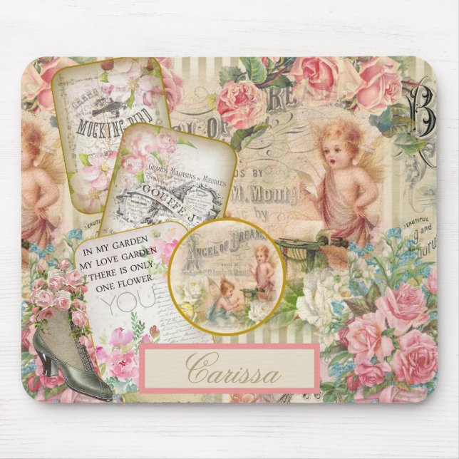 Chic Victorian Ephemera Angels Roses Monogrammed  Mouse Mat (Front)