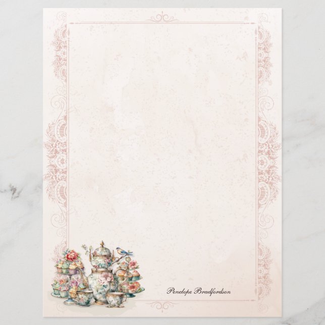 Chic Victorian High Tea Personal Stationery Paper (Front)
