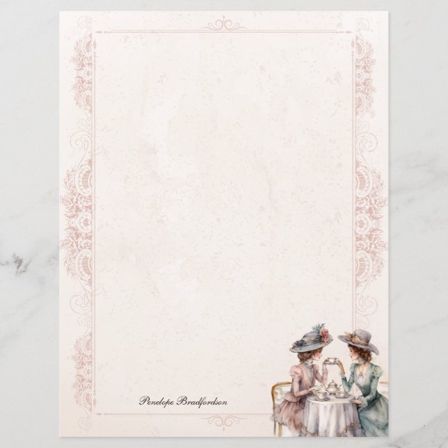 Chic Victorian High Tea Rose Lady Stationery Paper (Front)