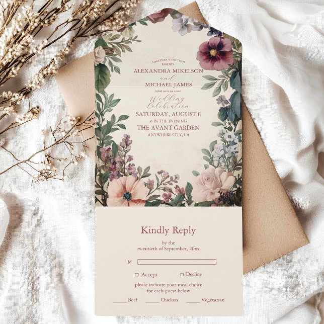 Chic Victorian Royal Floral Wedding  All In One Invitation (Creator Uploaded)