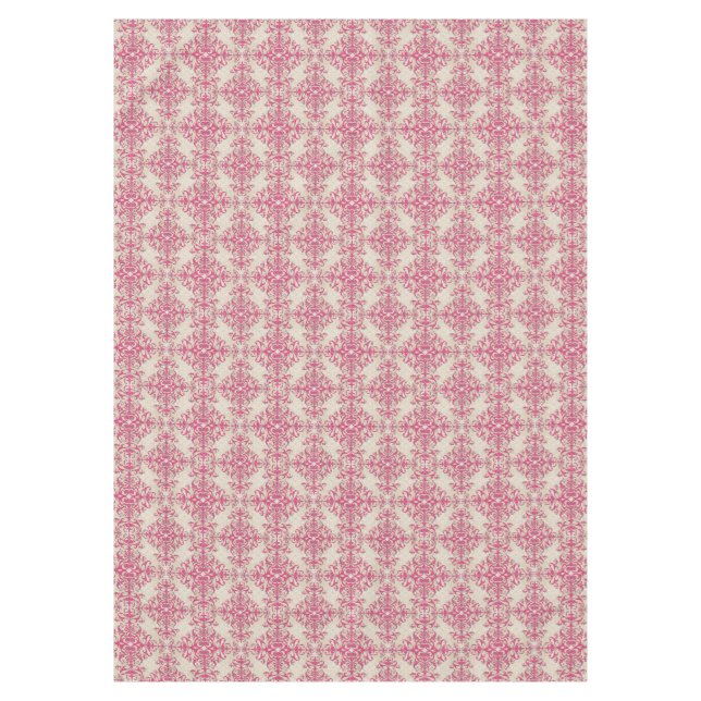 Chic Victorian Style Floral Damask Pattern Pink Tablecloth (Front)