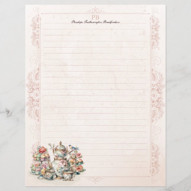 Chic Victorian Tea Monogram Lined Stationery (Front)