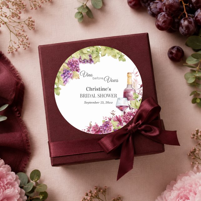 Chic Vino before Vows Bridal Shower Classic Round Sticker (Creator Uploaded)