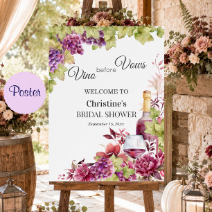 Chic Vino before Vows Bridal Shower Welcome Poster