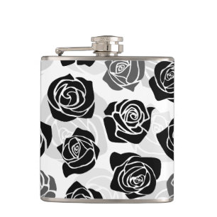Chic Vintage black and white roses Hip Flask