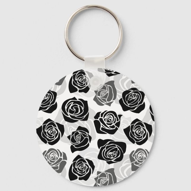 Chic Vintage black and white roses Key Ring (Front)