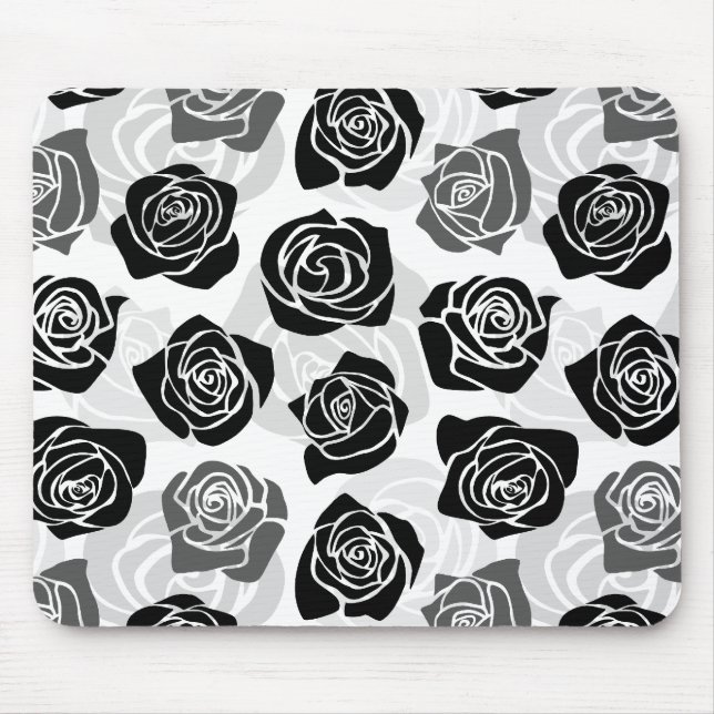 Chic Vintage black and white roses Mouse Mat (Front)