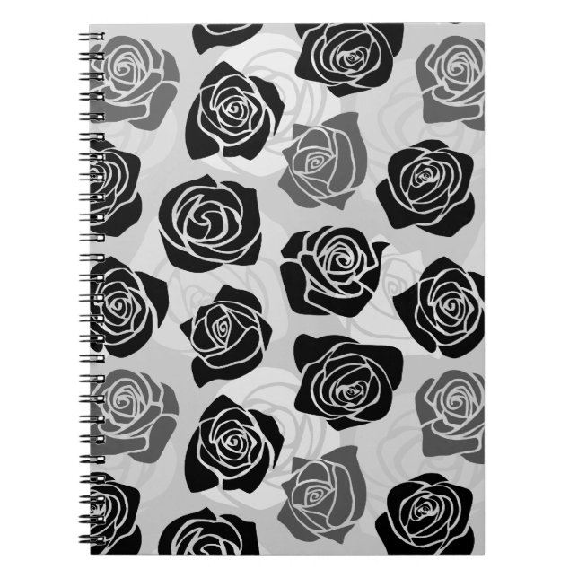 Chic Vintage black and white roses Notebook (Front)