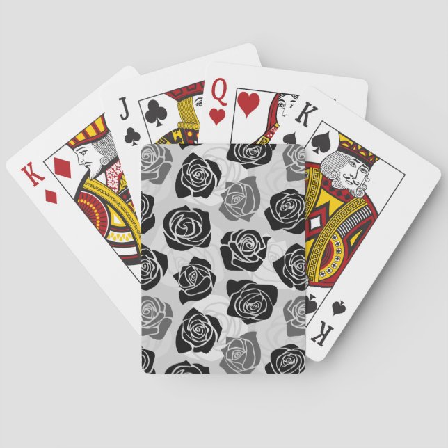 Chic Vintage black and white roses Playing Cards (Back)