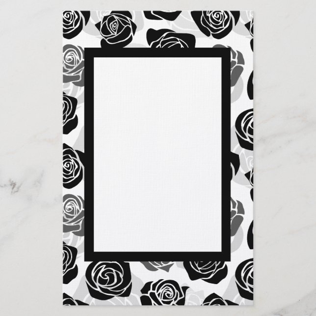 Chic Vintage black and white roses Stationery (Front)