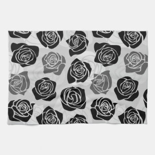 Chic Vintage black and white roses Tea Towel