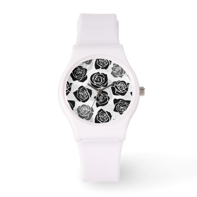 Chic Vintage black and white roses Watch (Front)