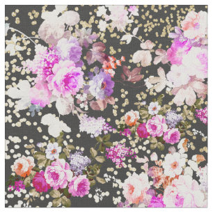 Chic vintage black pink floral gold confetti fabric