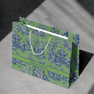 Chic Vintage Blue Green French Toile de Jouy Large Gift Bag