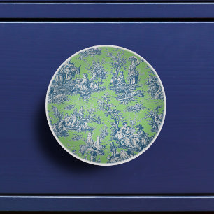 Chic Vintage Blue Green Toile de Jouy Ceramic Knob