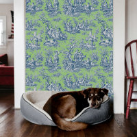 Chic vintage blue green toile de jouy printed