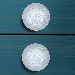 Chic Vintage Blue Grey French Toile De Jouy Ceramic Knob