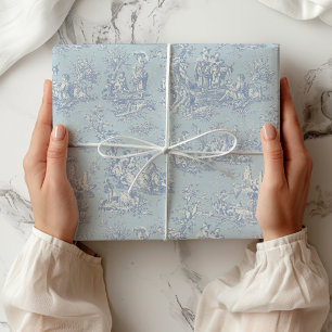 Chic vintage blue grey toile de jouy printed  wrapping paper