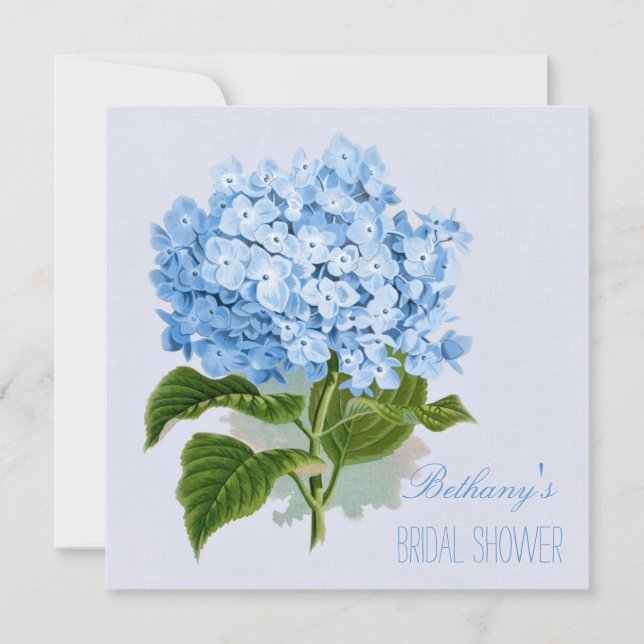 Chic Vintage Blue Hydrangea Flower Bridal Shower Invitation (Front)