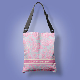 Chic vintage blue pink toile de jouy printed  crossbody bag