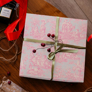 Chic Vintage Blue Pink Toile de Jouy Wrapping Paper