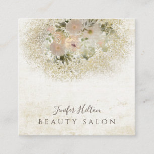 Chic vintage boho watercolor floral bouquet square business card