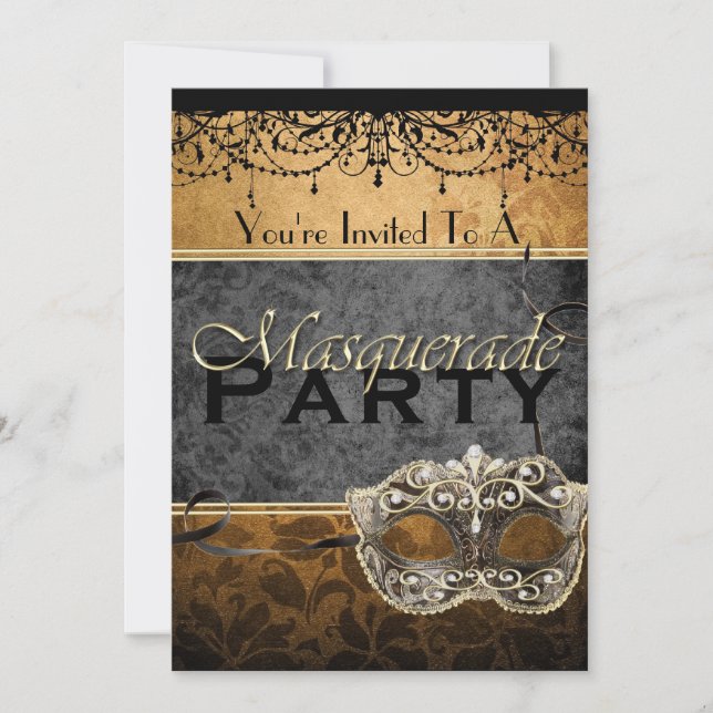 Chic Vintage Brown Masquerade Invitations (Front)