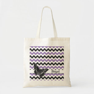 Chic Vintage Butterfly Purple Grey Chevron Pattern Tote Bag