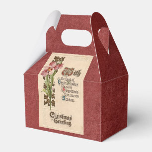 Chic Vintage Christmas Greeting On Antique Red Favour Box
