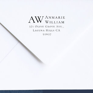 Chic Vintage Couple Names Initials Return Address Rubber Stamp