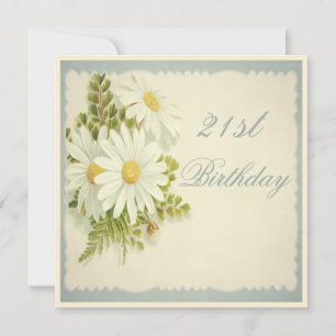 Chic Vintage Daisies 21st Birthday Invitation