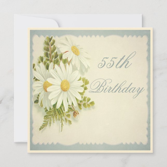 Chic Vintage Daisies 55th Birthday Invitation (Front)